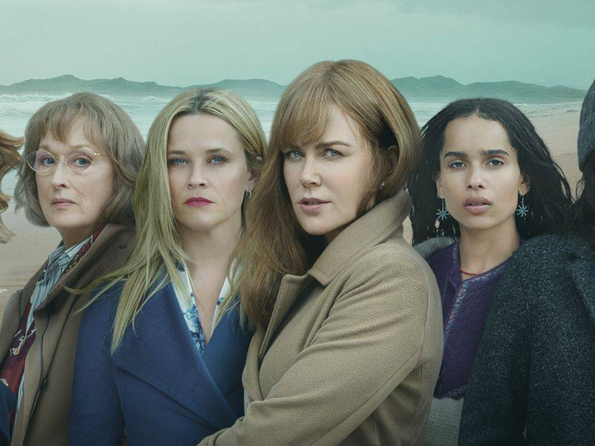 Da esq. para à dir. Meryl Streep, Reese Witherspoon, Nicole Kidman e Zoe Kravitz em foto promocional de Big Little Lies, série da HBO