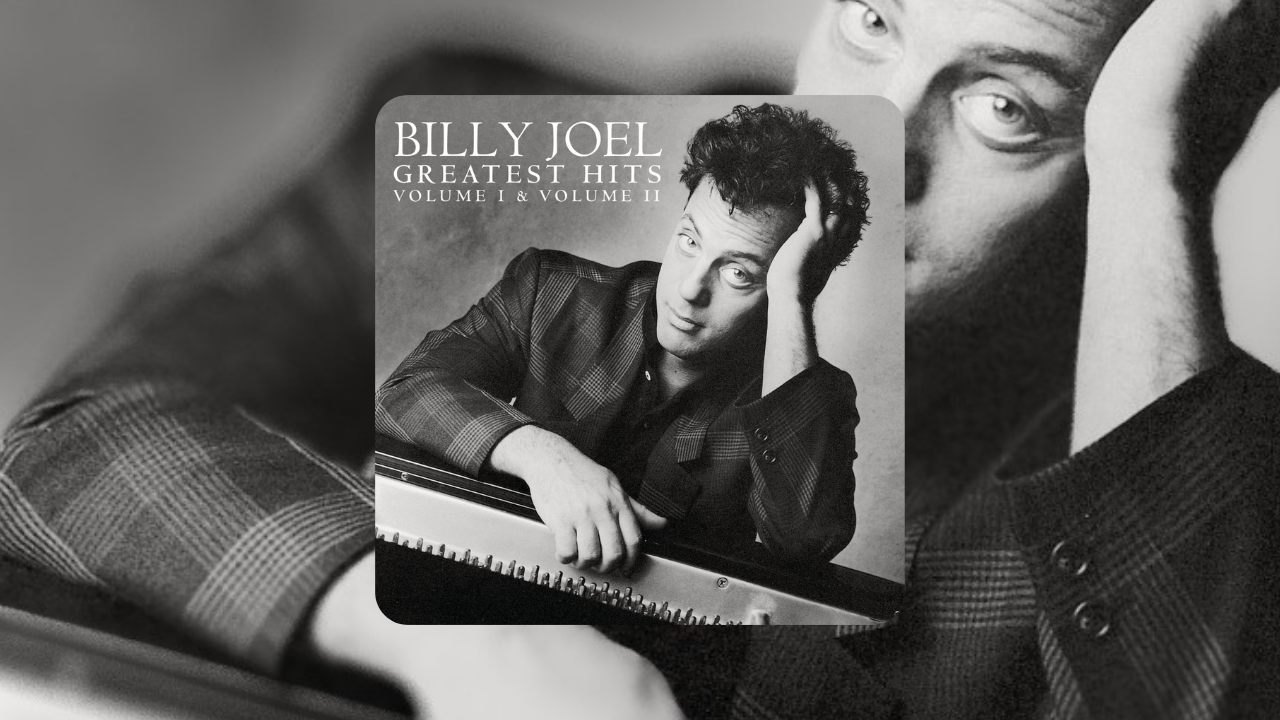 A capa do disco Greatest Hits, Volume I & Volume II, de Billy Joel