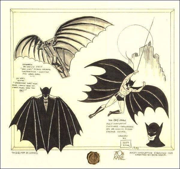 Esboços da invenções de Leonardo da Vinci inspiraram Bob Kane a criar a capa do Batman