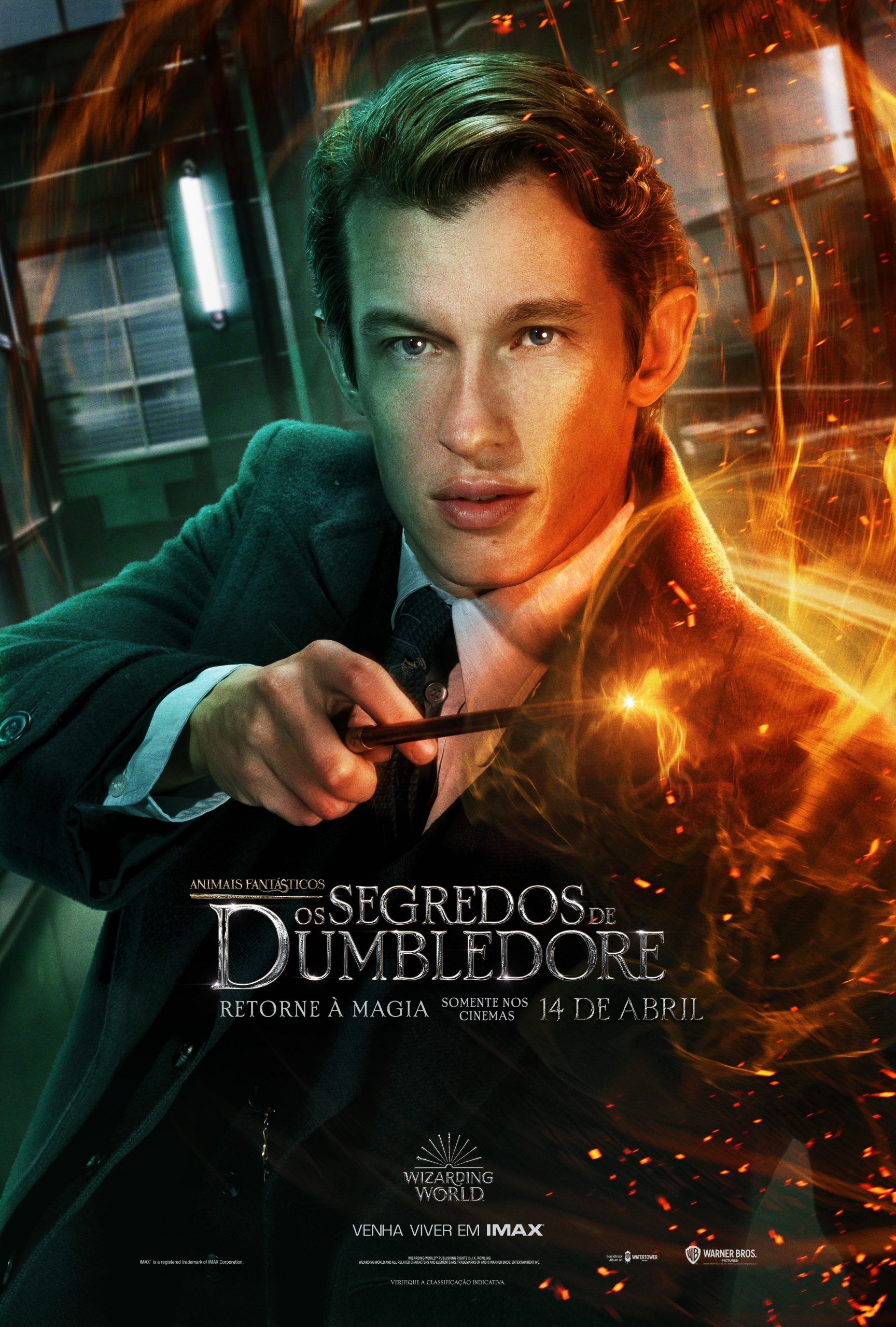 Callum Turner no cartaz de Animais Fantásticos - Os Segredos de Dumbledore