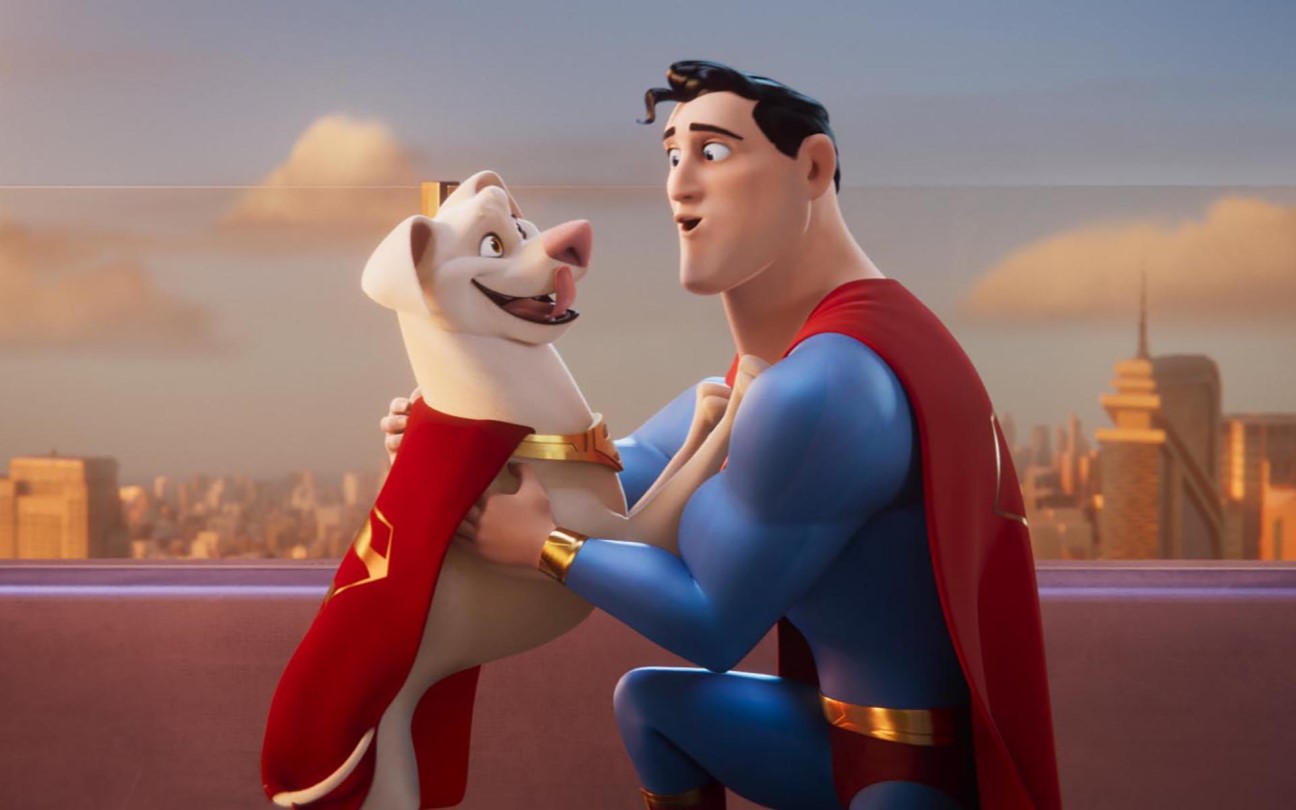 Krypto e seu dono, o Superman, na animação DC Liga dos Superpets