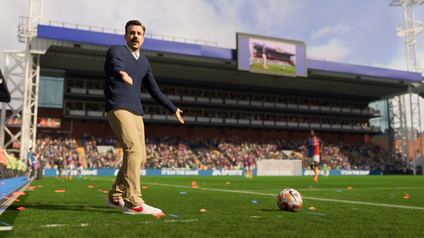 FIFA 23: Versão e mCGI de Jason Sudeikis como Ted Lasso comandando o AFC Richmond