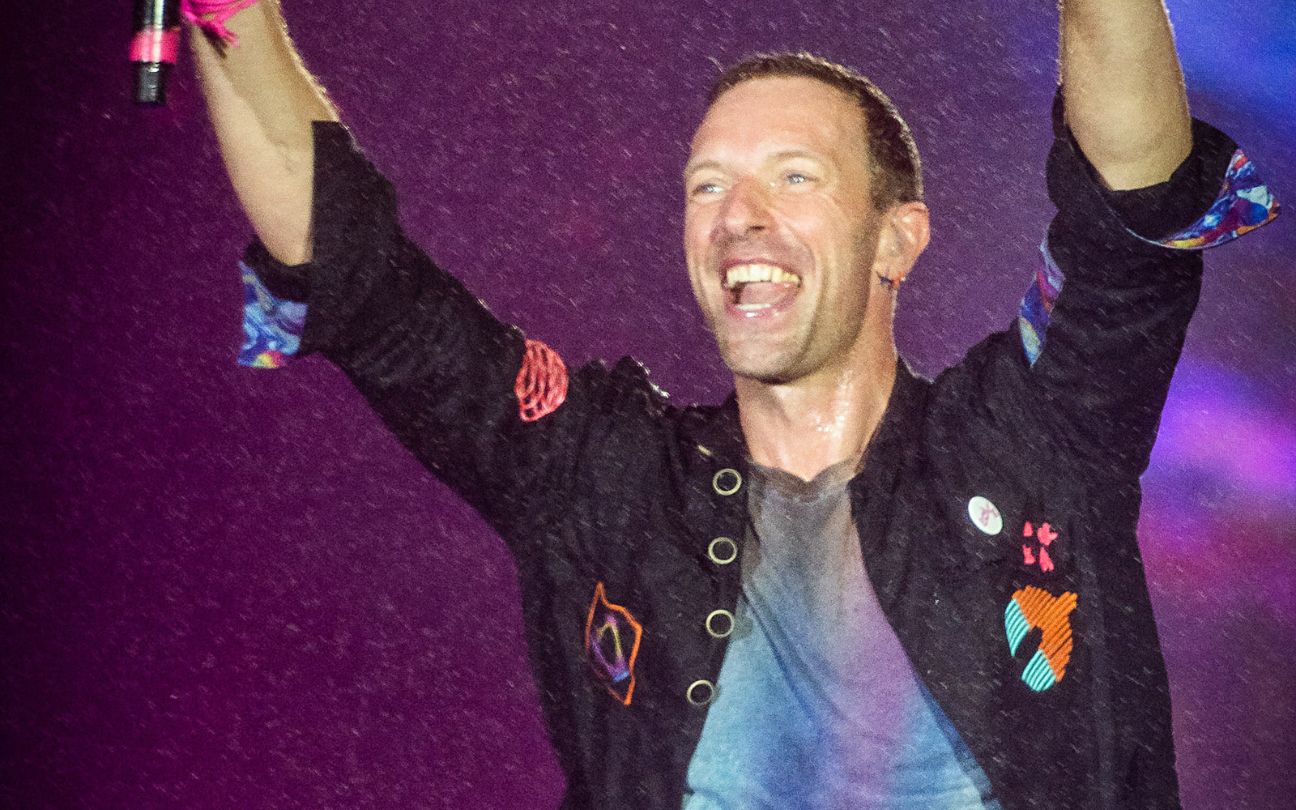 Chris Martin, do Coldplay, bno palco do Rock in Rio