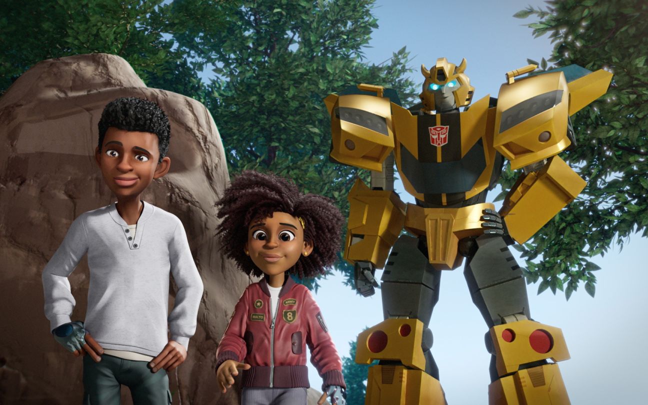 Robby e Mo Malto com Bumblebee em Transformers: EarthSpark