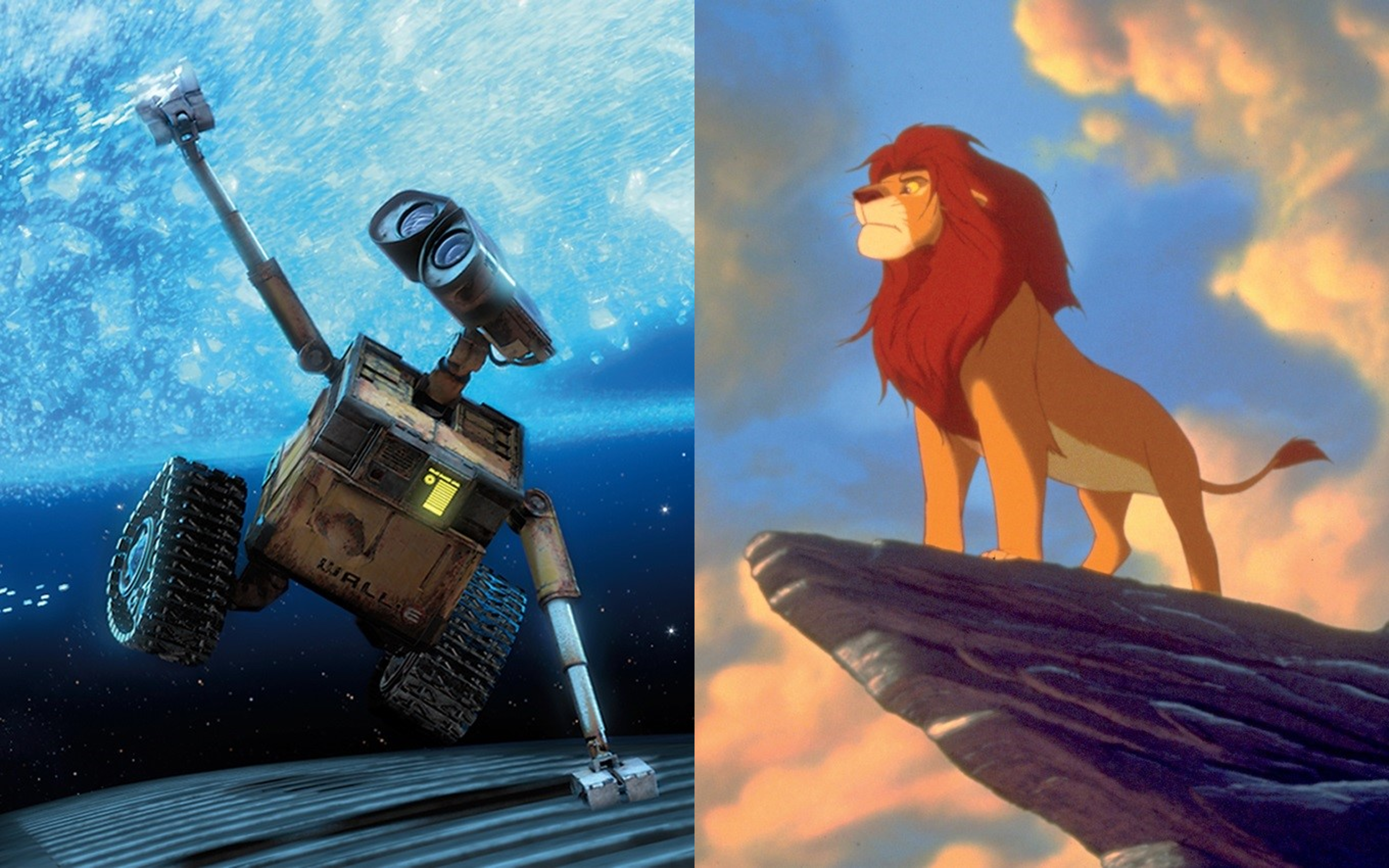 Montagem com Wall-E e O Rei Leão, filmes disponíveis no Disney+