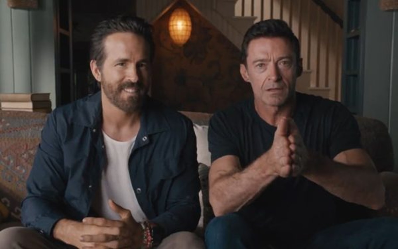 Ryan Reynolds e Hugh Jackman na apresentação de Deadpool & Wolverine; novo filme deve apresentar os X-Men