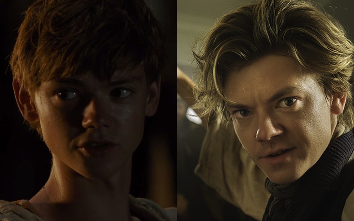 Montagem de Thomas Brodie-Sangster em Maze Runner: Correr ou Morrer e atualmente