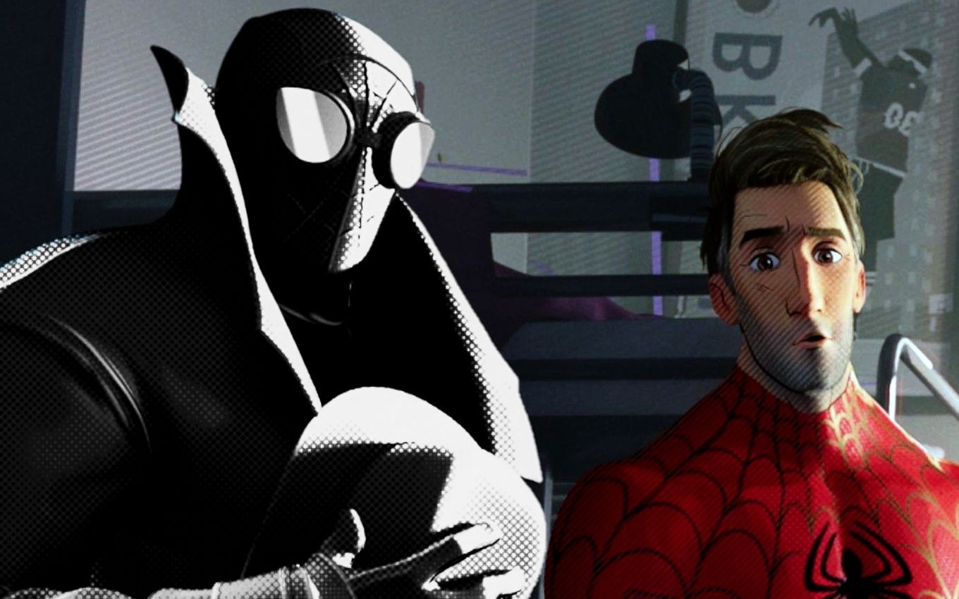 Homem-Aranha Noir e Peter B. Parker na animação de 2018 do super-herói