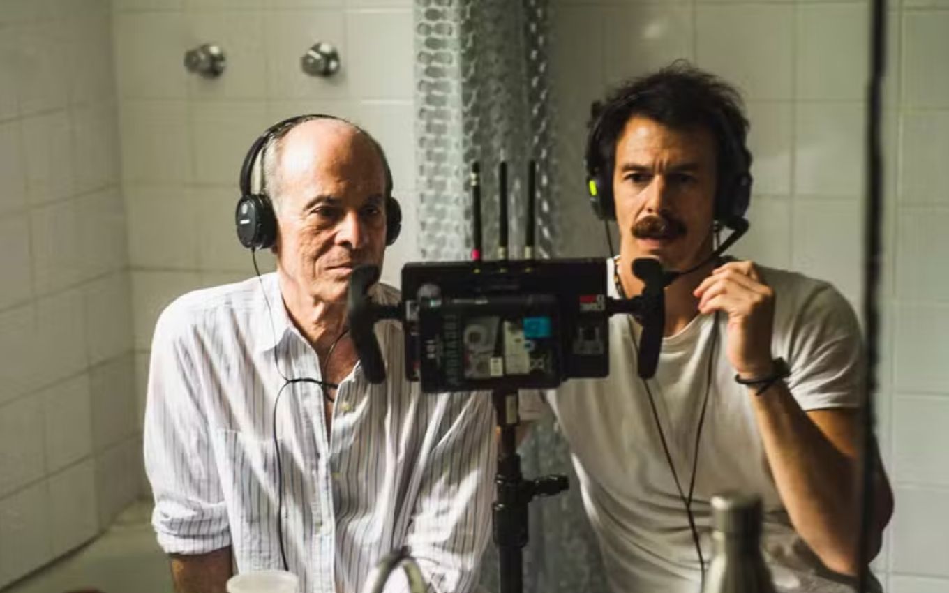 Ney Matogrosso e o diretor Esmir Filho nos bastidores do filme Homem com H