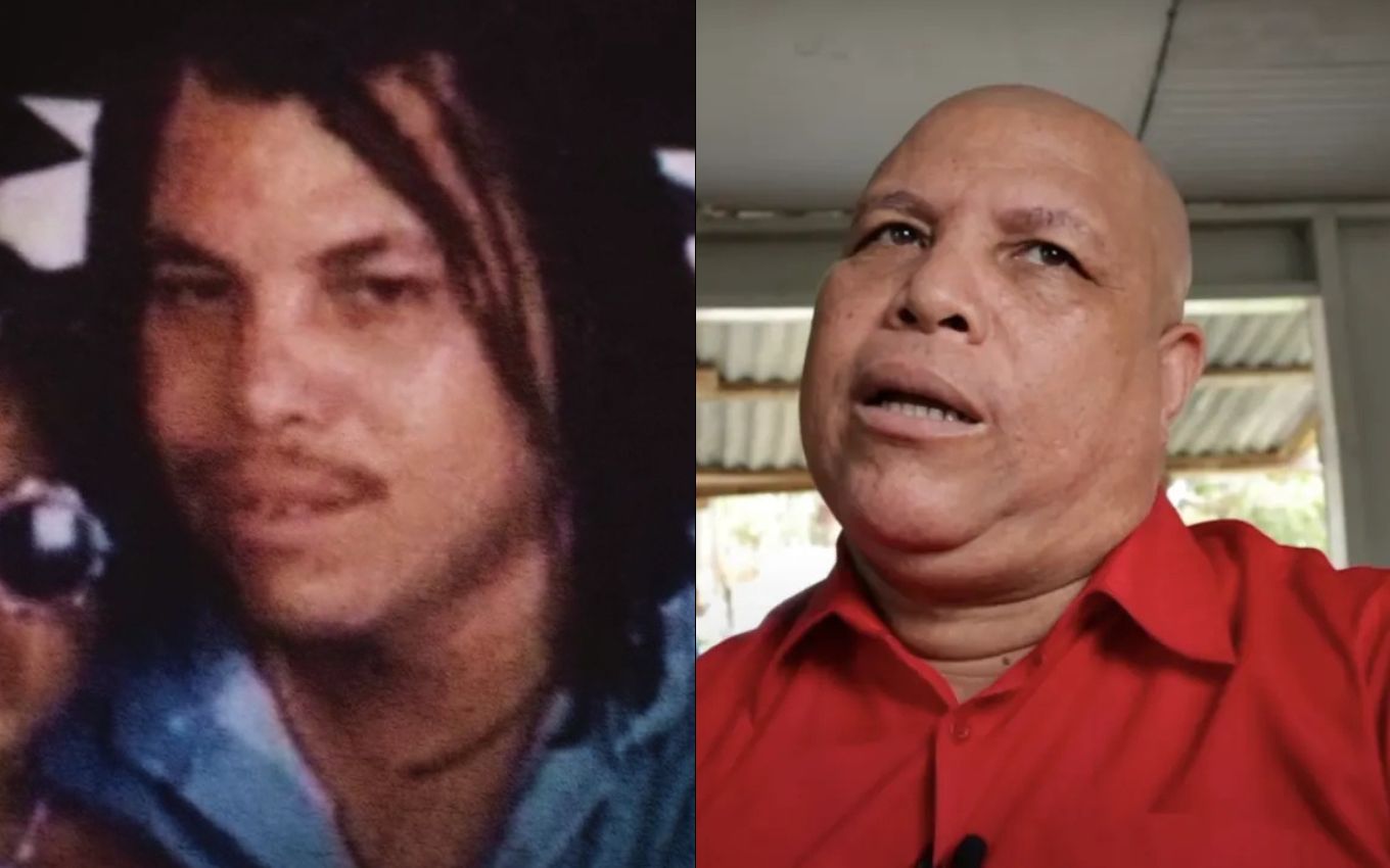 O baixista Alister Douglas antes e em foto recente