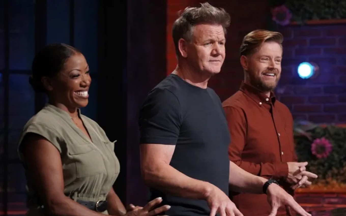 Nyesha Arrington, Gordon Ramsey e Richard Blais em Chef de Alto Nível, reality disponível na HBO Max