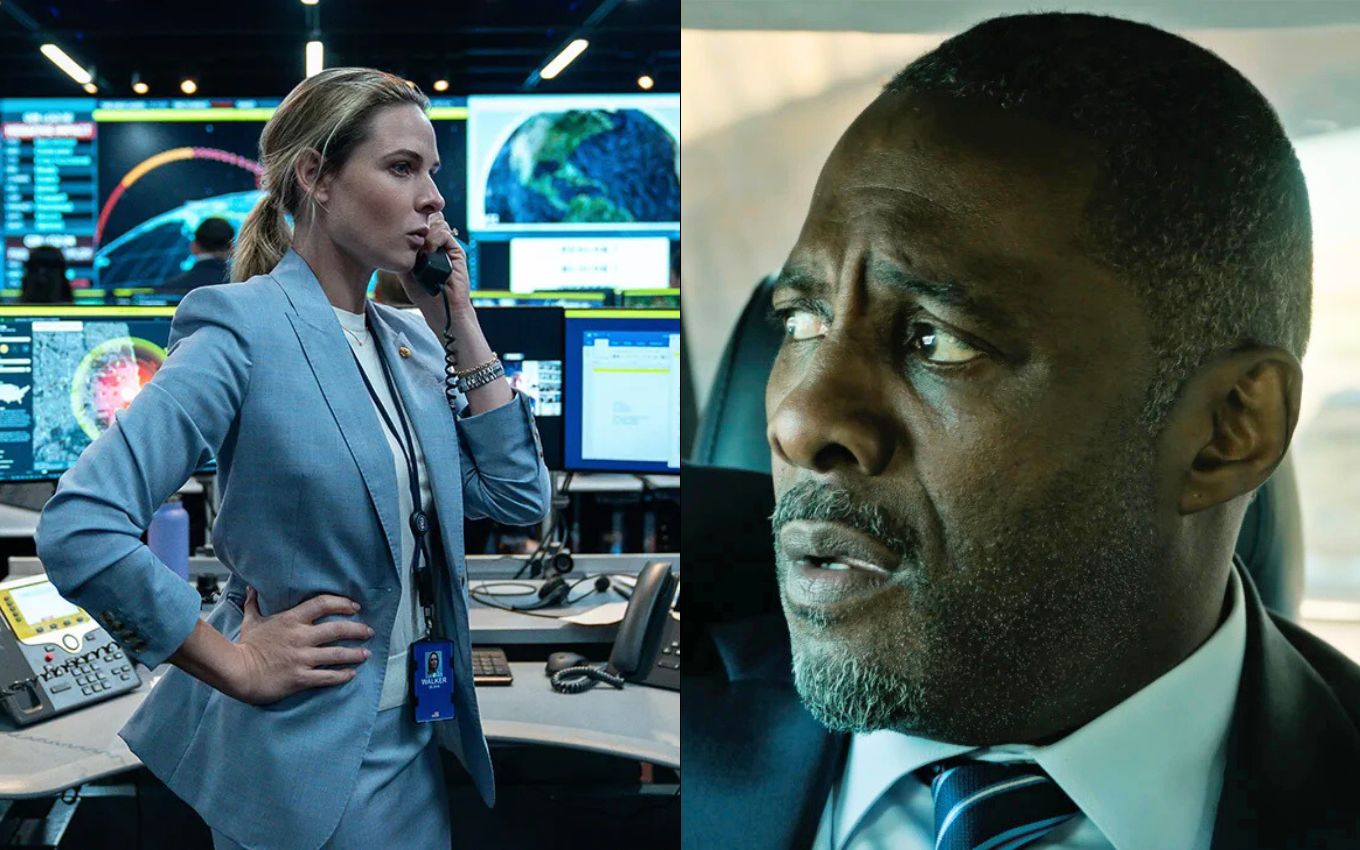Rebecca Ferguson e Idris Elba em cenas de Casa de Dinamite