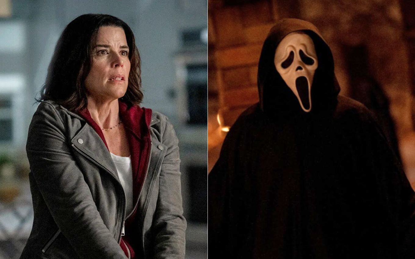 Neve Campbell e Ghostface em Pânico 7, que estreia em fevereiro de 2026