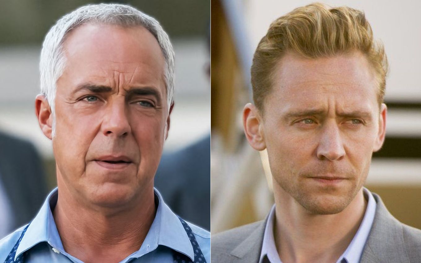 Titus Welliver em Bosch e Tom Hiddleston em O Gerente da Noite, séries do Prime Video